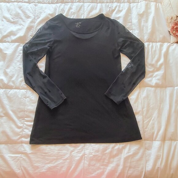 Black Simply Paka Bamboo and Lycra Top With Sheer Long Sleeves and Neck - Picture 1 of 11